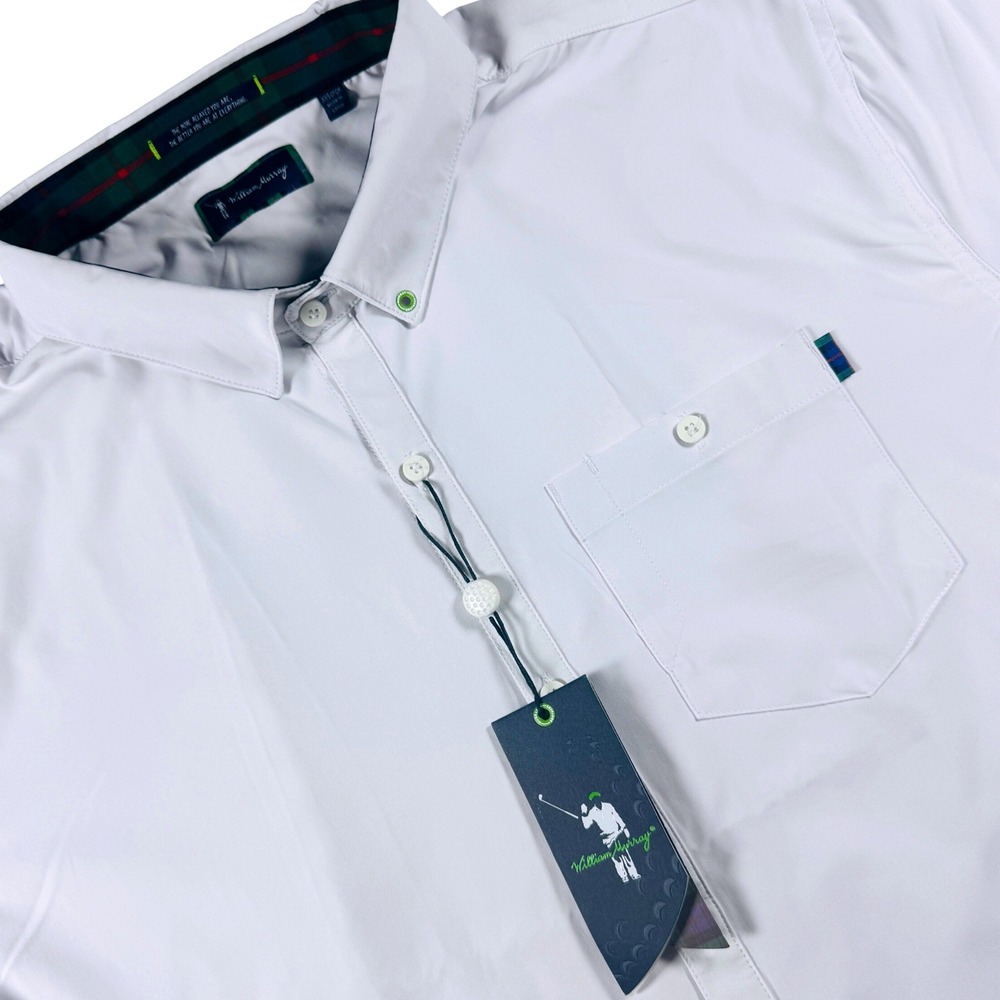 William Murray Short Sleeve Golf Shirt Men XXL Solid White Snap Down Stretch NEW